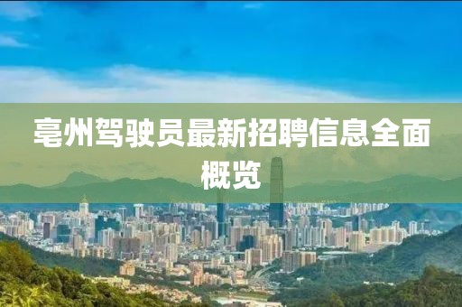 亳州駕駛員最新招聘信息全面概覽