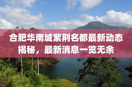 合肥華南城紫荊名都最新動(dòng)態(tài)揭秘，最新消息一覽無(wú)余